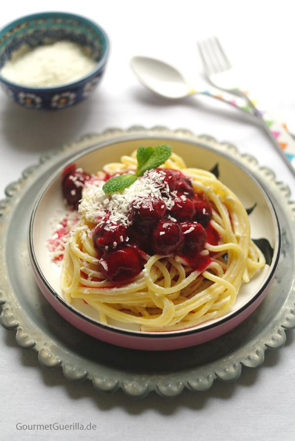 Sweet spaghetti raspberry with coconut parmesan #recipe #gourmet guerrilla